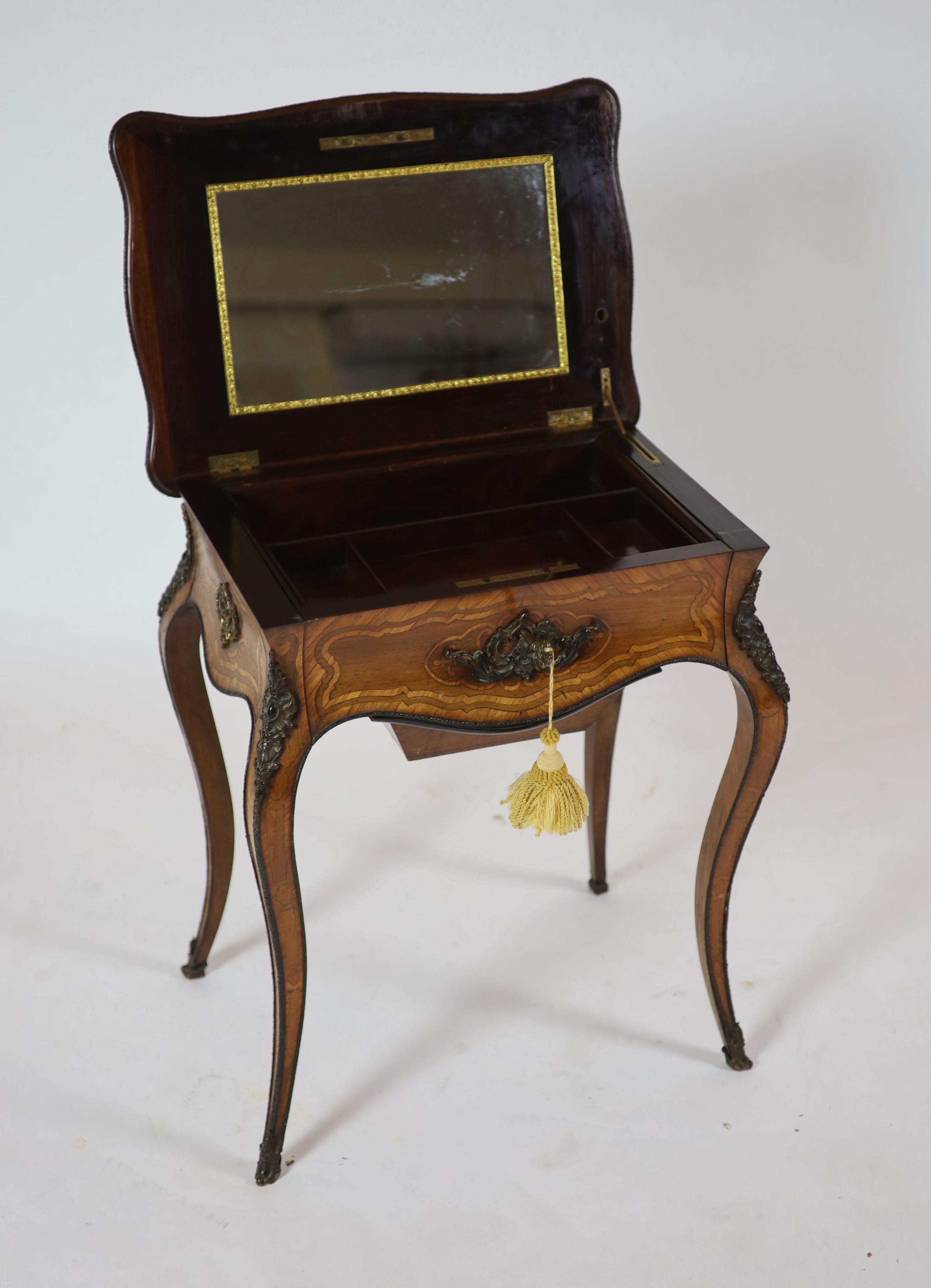 A 19th century French Louis XV style floral marquetry and kingwood poudreuse H 69cm W 59cm. D 41cm.